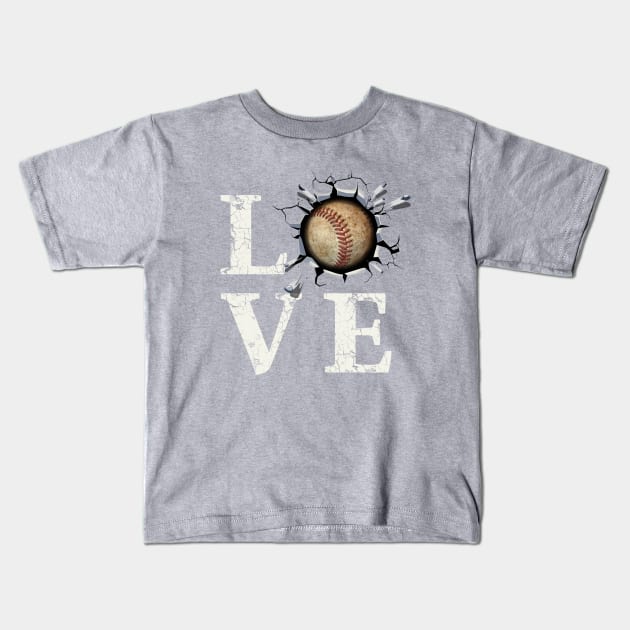 I Love Baseball LOVE Breakout Ball Kids T-Shirt by Irregulariteez